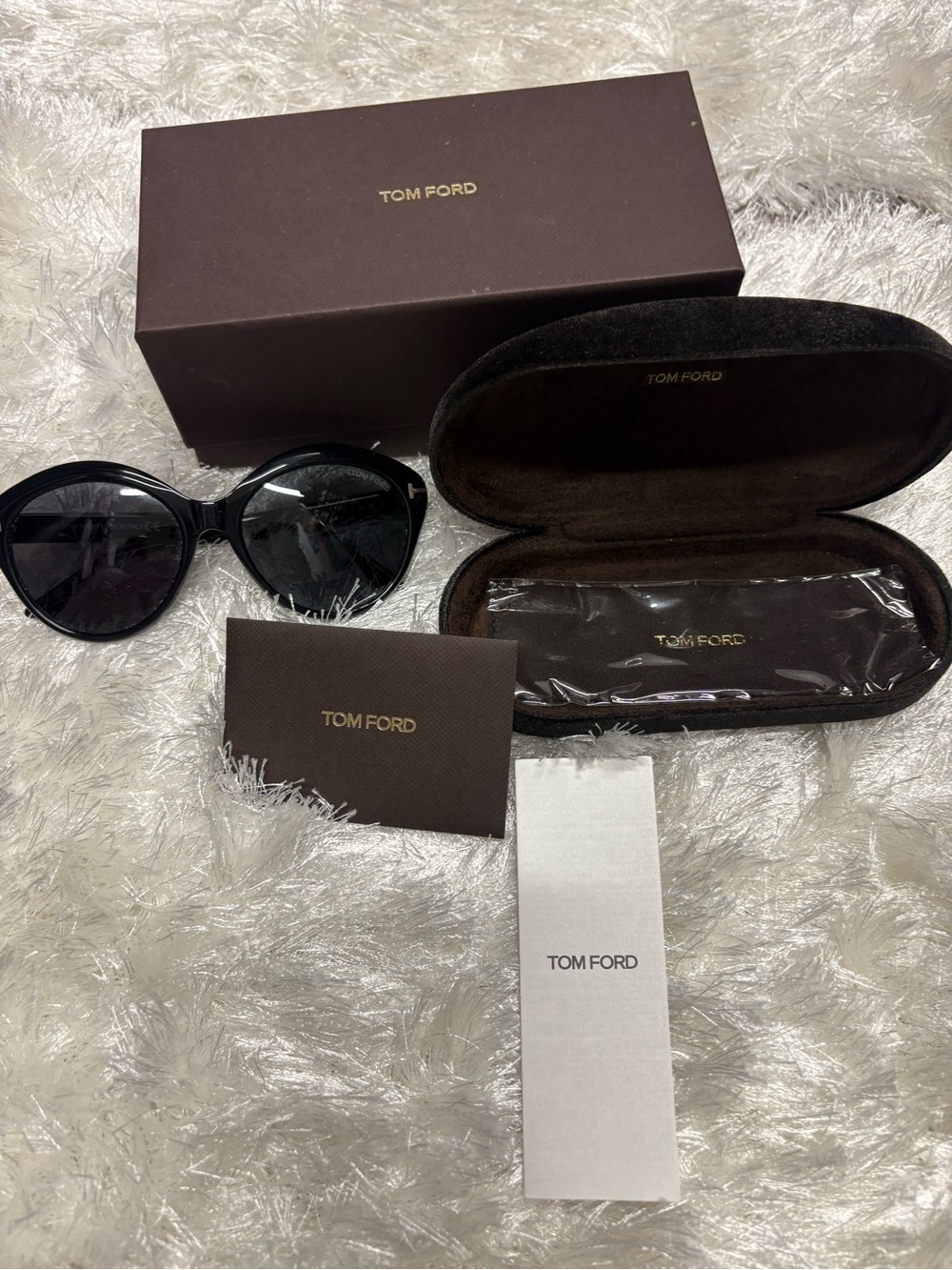 Tom Ford Women’s Black Round Sunglasses with Brown Case